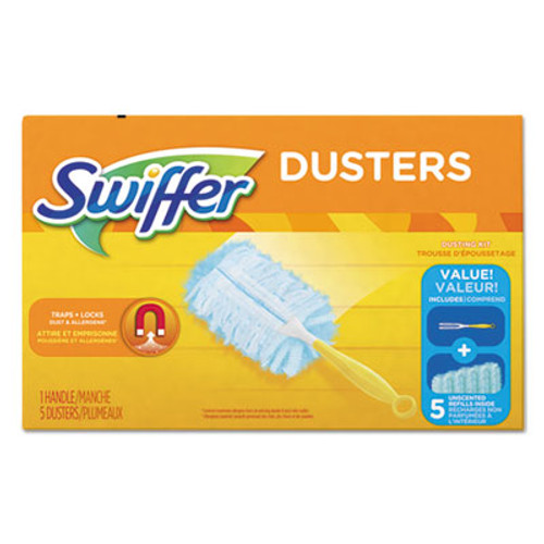 Swiffer Dusters Starter Kit  Dust Lock Fiber  6  Handle  Blue Yellow  6 Carton (PGC11804CT)