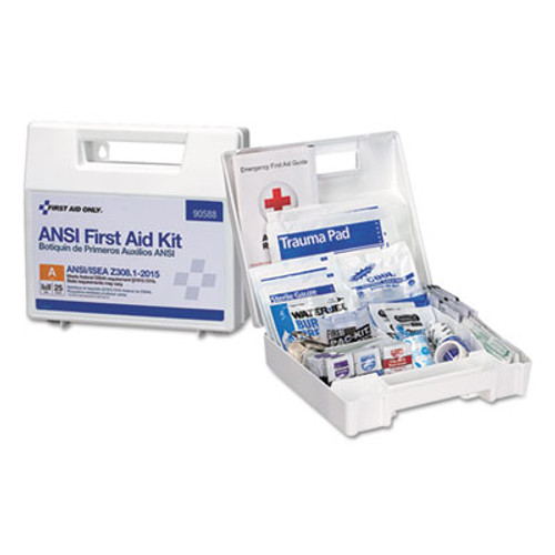 First Aid Only ANSI 2015 Compliant Class A Type I   II First Aid Kit for 25 People  89 Pieces (FAO90588)