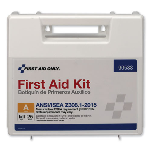 First Aid Only ANSI 2015 Compliant Class A Type I   II First Aid Kit for 25 People  89 Pieces (FAO90588)