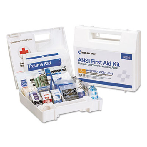 First Aid Only ANSI 2015 Compliant Class A  Type I   II First Aid Kit for 25 People  141 Pieces (FAO90589)