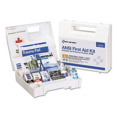 First Aid Only ANSI 2015 Compliant Class A  Type I   II First Aid Kit for 25 People  141 Pieces (FAO90589)