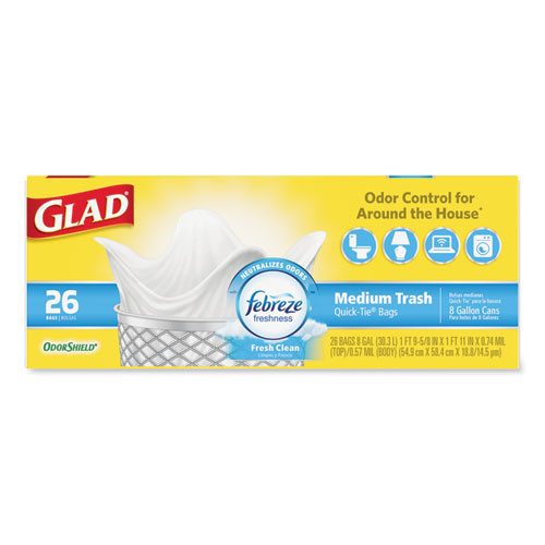 Glad OdorShield Medium Quick-Tie Trash Bags  8 gal  0 57 mil  21 63  x 23   White  156 Carton (CLO78815CT)