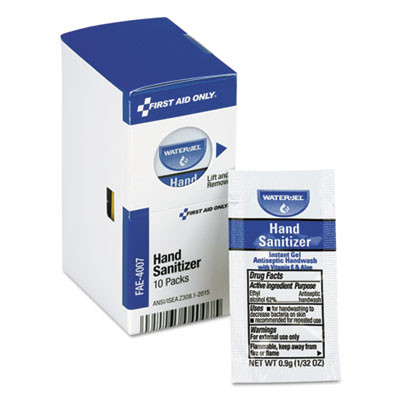 First Aid Only Hand Sanitizer Packets for SmartCompliance First Aid Kits  Clean  0 9 g  10 Box (FAOFAE4007)