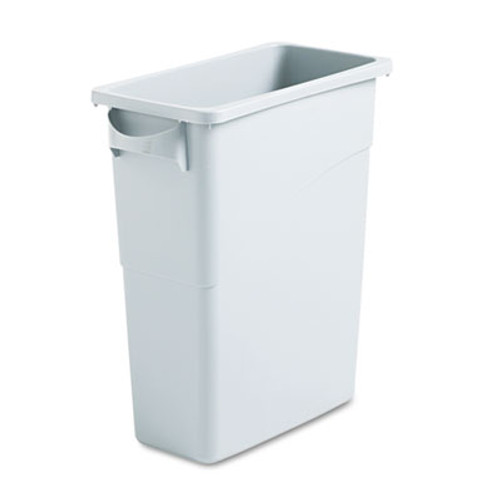 Rubbermaid Commercial Slim Jim Waste Container with Handles  Rectangular  Plastic  15 9 gal  Light Gray (RCP1971258)
