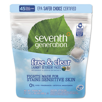 Seventh Generation Natural Laundry Detergent Packs  Powder  Unscented  45 Packets Pack  8 Carton (SEV22977CT)