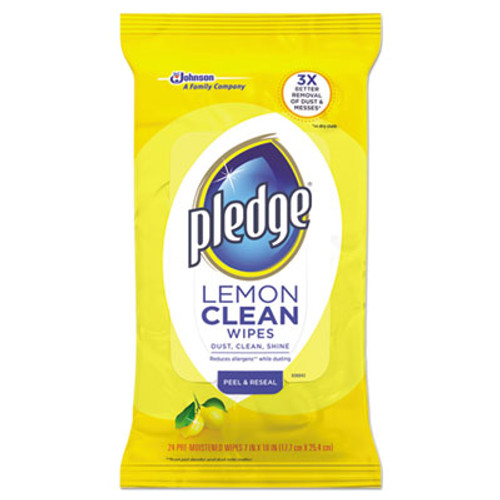 Pledge Lemon Scent Wet Wipes, Cloth, 7 x 10, White, 24/Pack, 12 Packs/Carton (SJN624489)