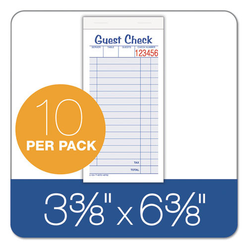 Adams Guest Check Unit Set  Carbonless Duplicate  6 7 8 x 3 3 8  50 Forms  10 Pack (ABF10450SW)