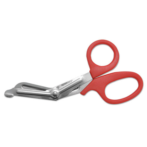 Westcott Stainless Steel Office Snips  7  Long  1 75  Cut Length  Red Offset Handle (ACM10098)