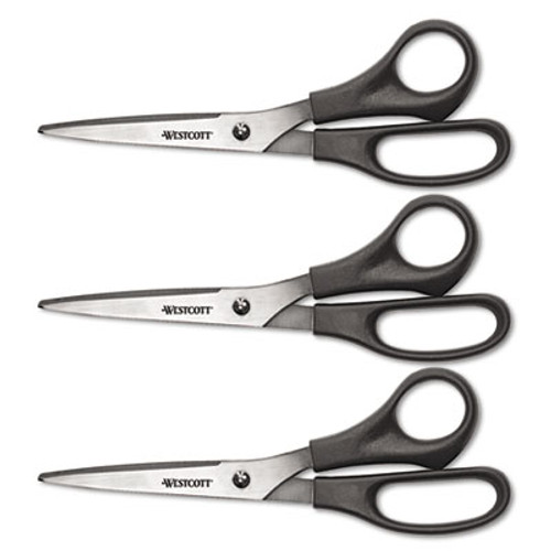 Westcott Value Line Stainless Steel Shears  8  Long  3 5  Cut Length  Black Offset Handles  3 Pack (ACM13402)