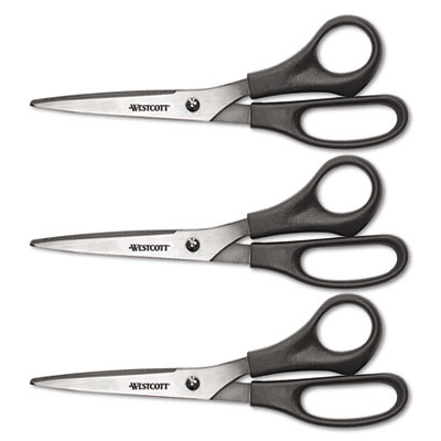 Westcott Value Line Stainless Steel Shears  8  Long  3 5  Cut Length  Black Offset Handles  3 Pack (ACM13402)
