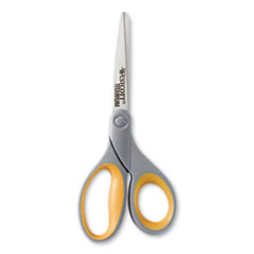 Westcott Titanium Bonded Scissors  8  Long  3 5  Cut Length  Gray Yellow Straight Handle (ACM13529)