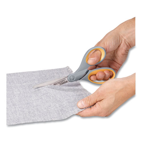 Westcott Titanium Bonded Scissors  8  Long  3 5  Cut Length  Gray Yellow Straight Handle (ACM13529)