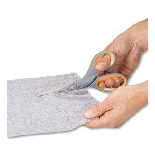 Westcott Titanium Bonded Scissors  8  Long  3 5  Cut Length  Gray Yellow Straight Handles  2 Pack (ACM13901)