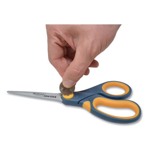 Westcott Non-Stick Titanium Bonded Scissors  8  Long  3 25  Cut Length  Gray Yellow Straight Handle (ACM14849)