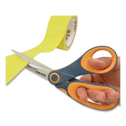 Westcott Non-Stick Titanium Bonded Scissors  8  Long  3 25  Cut Length  Gray Yellow Offset Handle (ACM14850)