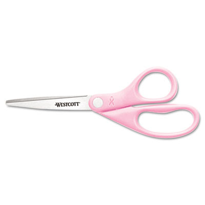 Westcott All Purpose Pink Ribbon Scissors  8  Long  3 5  Cut Length  Pink Straight Handle (ACM15387)