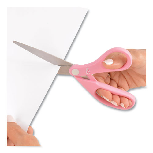 Westcott All Purpose Pink Ribbon Scissors  8  Long  3 5  Cut Length  Pink Straight Handle (ACM15387)