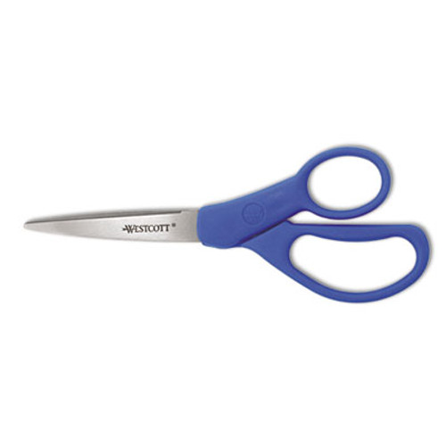 Westcott Preferred Line Stainless Steel Scissors  7  Long  3 25  Cut Length  Blue Offset Handle (ACM43217)