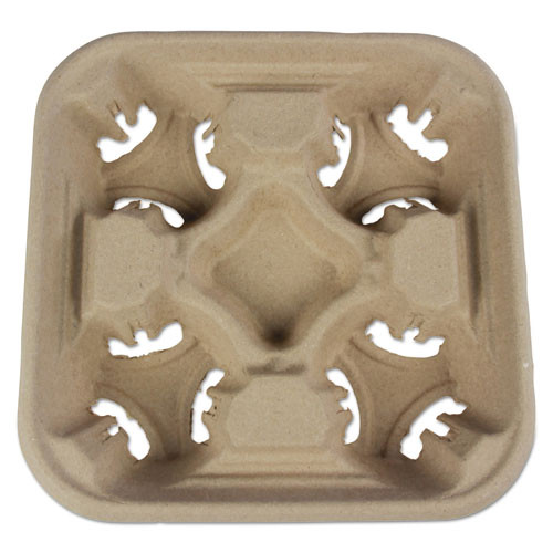 Boardwalk Molded Fiber Cup Tray  8-32 oz  Four Cups  300 Carton (BWK4CUPCARRIER)