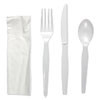 Boardwalk Four-Piece Cutlery Kit  Fork Knife Napkin Teaspoon  Heavyweight  White  250 Carton (BWKFKTNHWPSWH)