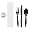 Boardwalk Six-Piece Cutlery Kit  Condiment Fork Knife Napkin Teaspoon  Black  250 Carton (BWKFKTNSMWPSBLA)
