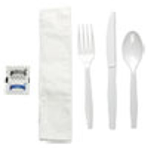Boardwalk Six-Piece Cutlery Kit  Condiment Fork Knife Napkin Teaspoon  White  250 Carton (BWKFKTNSMWPSWH)