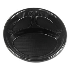 Boardwalk Hi-Impact Plastic Dinnerware  Plate  10  Dia   3 Compartments  Black  500 Carton (BWKPLTHIPS10BL3)