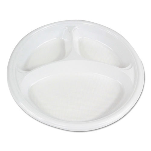 Boardwalk Hi-Impact Plastic Dinnerware  Plate  10  Dia   3 Compartments  White  500 Carton (BWKPLTHIPS10WH3)
