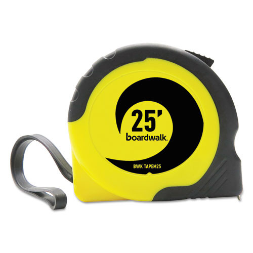 Boardwalk Easy Grip Tape Measure  25 ft  Plastic Case  Black and Yellow  1 16  Graduations (BWKTAPEM25)