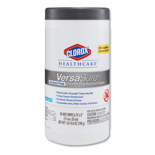 Clorox Healthcare VersaSure Cleaner Disinfectant Wipes  1-Ply  6 75  x 8   White  85 Canister  6 Canisters Carton (CLO31757)