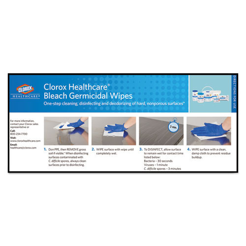Clorox Healthcare Bleach Germicidal Wipes  6 3 4 x 9  Unscented  70 Canister (CLO35309)