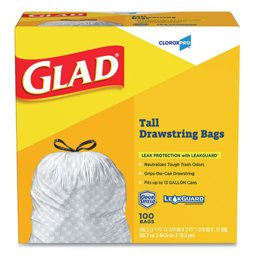 Glad Tall Kitchen Drawstring Trash Bags  13 gal  0 72 mil  24  x 27 38   Gray  400 Carton (CLO78526CT)