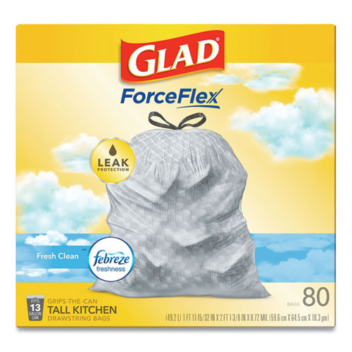 Glad OdorShield Tall Kitchen Drawstring Bags  13 gal  0 95 mil  24  x 27 38   White  240 Carton (CLO78899)