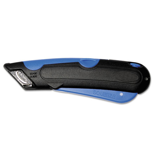COSCO Easycut Cutter Knife w Self-Retracting Safety-Tipped Blade  Black Blue (COS091508)