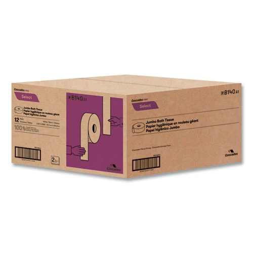 Cascades PRO Select Jumbo Bath Tissue  Septic Safe  2-Ply  White  3 3  x 1000 ft  12 Rolls Carton (CSDB140)