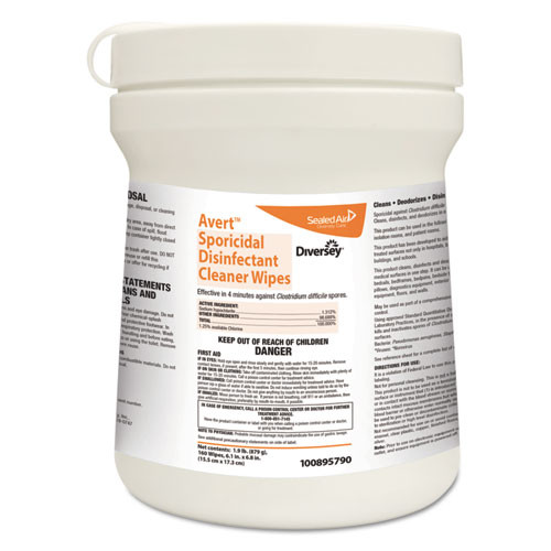 Diversey Avert Sporicidal Disinfectant Cleaner Wipes  Chlorine  6 x 7  160 Can  12 Carton (DVO100895790)