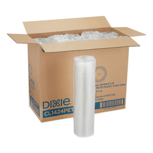 Dixie Cold Drink Cup Lids  Fits 16 oz Plastic Cold Cups  Clear  100 Sleeve  10 Sleeves Carton (DXECL1424PET)
