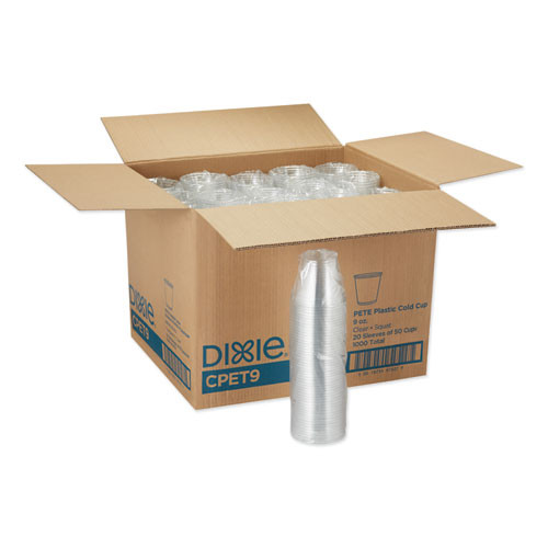Dixie Clear Plastic PETE Cups  Cold  9oz  Squat  50 Sleeve  20 Sleeves Carton (DXECPET9)