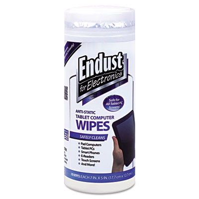 Endust for Electronics Tablet and Laptop Cleaning Wipes  Unscented  70 Tub (END12596)