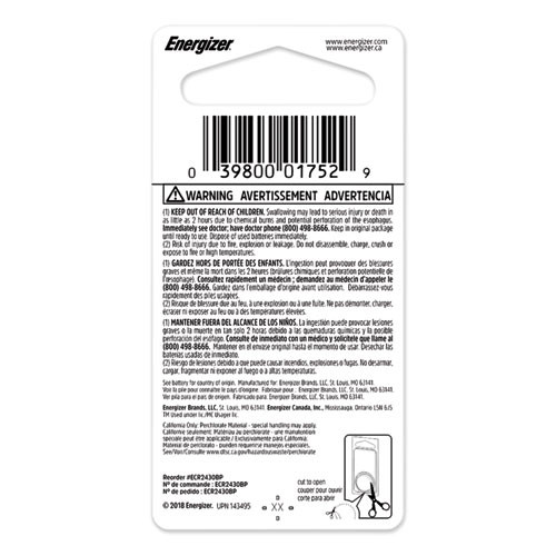 Energizer 2430 Lithium Coin Battery  3V (EVEECR2430BP)
