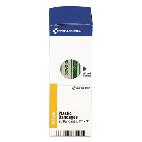 First Aid Only SmartCompliance Plastic Bandages  3 4  x 3   25 Box (FAOFAE3004)
