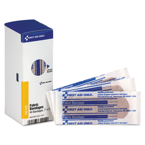 First Aid Only Refill for SmartCompliance General Business Cabinet  Fabric Bandages  1x3  40 Bx (FAOFAE3101)