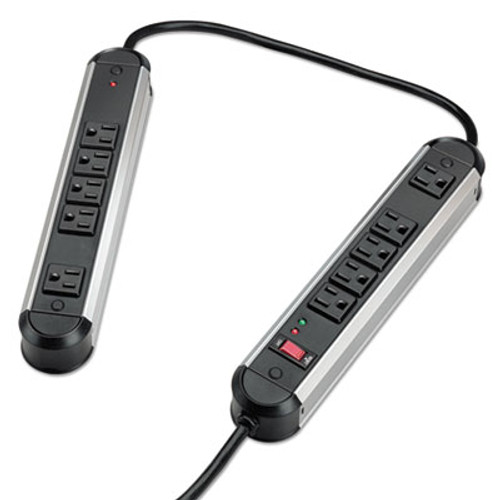 Fellowes Split Metal Surge Protector  10 Outlets  6 ft Cord  1250 Joules  Black Silver (FEL99082)