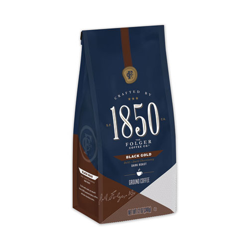 1850 Coffee  Black Gold  Dark Roast  Ground  12 oz Bag  6 Carton (FOL60516)