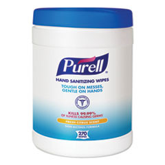 PURELL Sanitizing Hand Wipes  6 x 6 3 4  White  270 Wipes Canister (GOJ911306EA)
