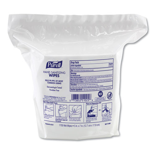 PURELL Hand Sanitizing Wipes  8 25 x 14 06  Fresh Citrus Scent  1700 Wipes Pouch  2 Pouches Carton (GOJ921702)