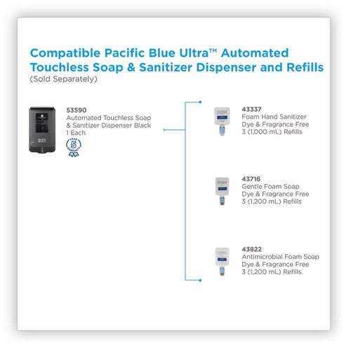 Georgia Pacific Professional Pacific Blue Ultra Automated Touchless Soap Sanitizer Dispenser  1000 mL  6 54  x 11 72  x 4   Black (GPC53590)