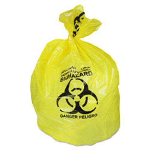 Heritage Healthcare Biohazard Printed Can Liners  30 gal  1 3 mil  30  x 43   Yellow  200 Carton (HERA6043PY)