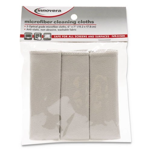 Innovera Microfiber Cleaning Cloths  6  x 7   Gray  3 Pack (IVR51506)