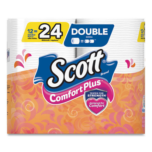Scott ComfortPlus Toilet Paper  Double Roll  Bath Tissue  Septic Safe  1-Ply  White  231 Sheets Roll  12 Rolls Pack (KCC47618)